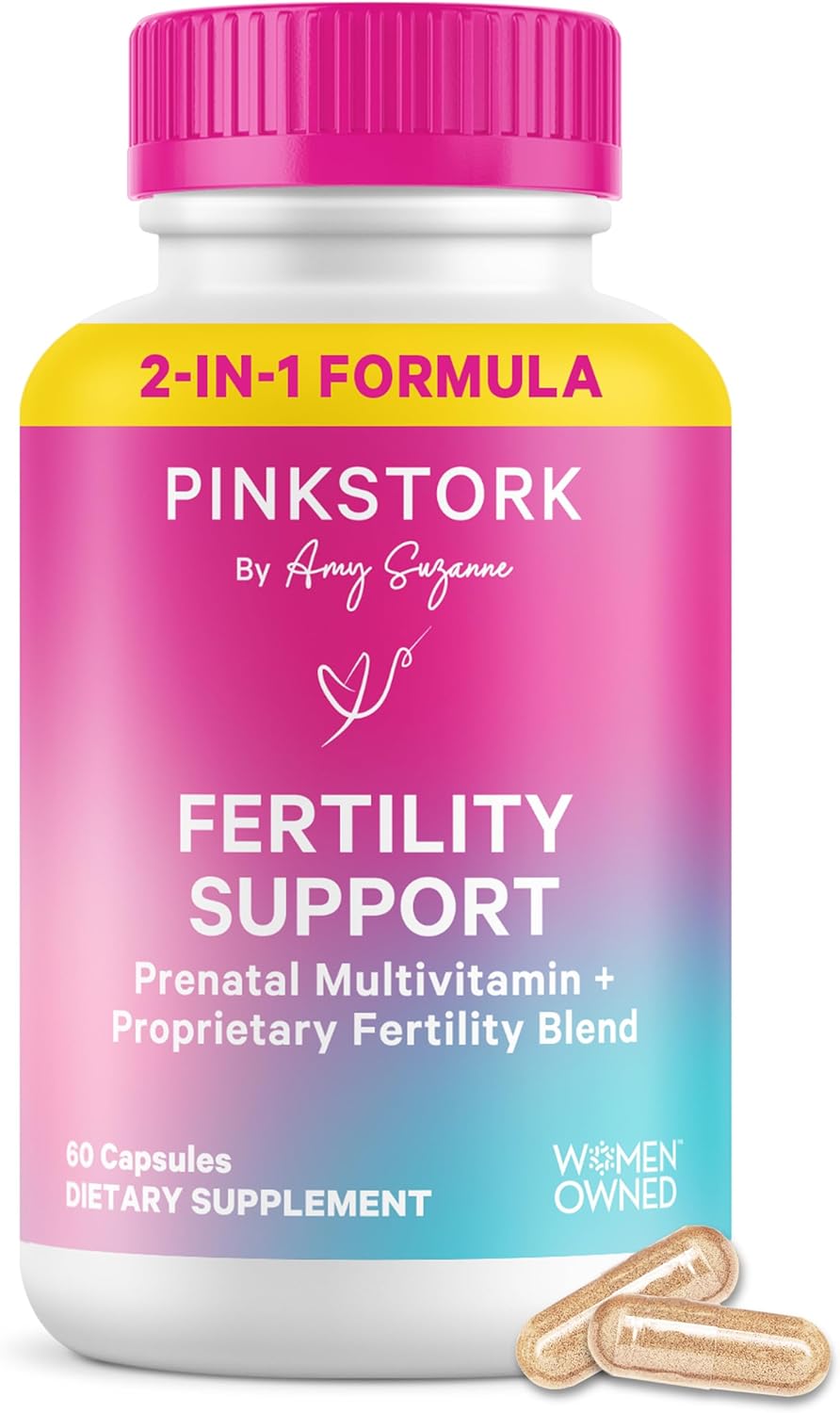 Pink Stork Fertility Supplements for Women | 2-in-1 Conception Support with Inositol, Folate + CoQ10 | Cycle Regularity, Hormone Balance + Reproductive Wellness | 60 Capsules