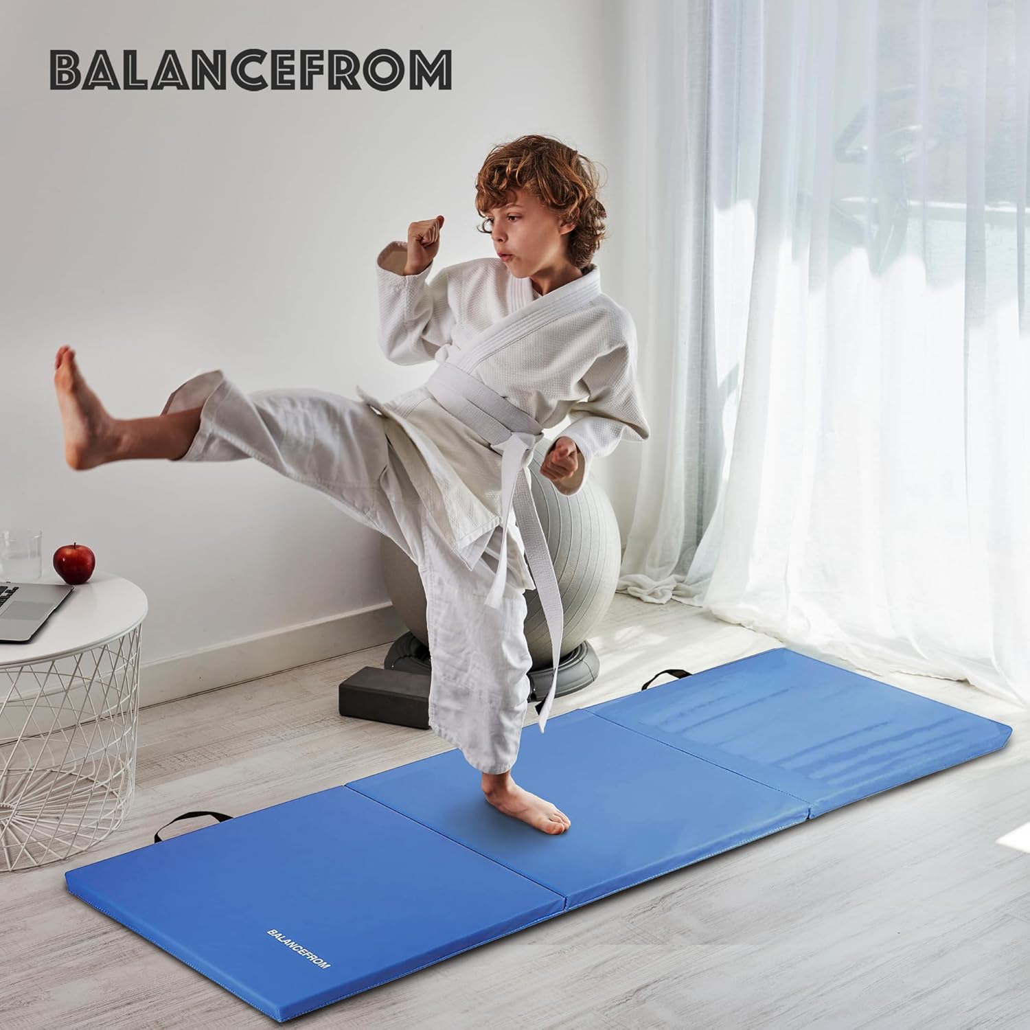 BalanceFrom 6x2 Feet 3-Panel Folding Gymnastics Mat ¨C 1.5-Inch Thick Pad with Vinyl Surface and Carrying Handles for Tumbling, Yoga, Pilates, Home Workouts, and Martial Arts