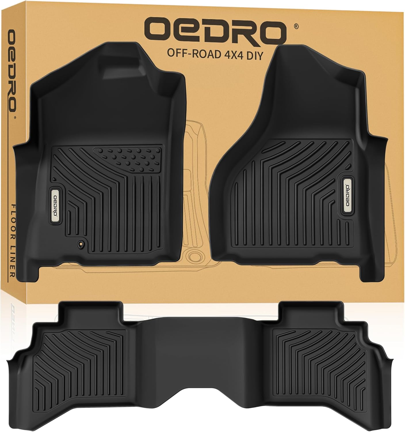 Upgraded Floor Mats Fit for 2002-2008 Dodge Ram 1500 Quad Cab, 2003-2009 Dodge Ram 2500/3500 Quad Cab, All Weather Floor Liners Unique Black TPE Front 2nd Seat