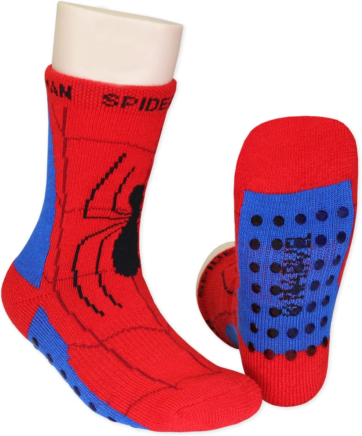 Marve Supe Her Adventure Spider-Ma Bab Toddle Boy pac Sock wit Gripper (5- yrs Red/Blue)