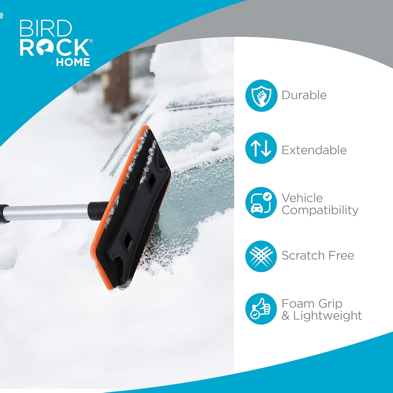 BIRDROC HOM 36inc Extendabl Sno Pushe Brus Detachabl Ic Scrape fo Car Aluminu Gri fo Car Truck SU Saf o Aut Windshiel Window Wid Fros Remove fo Sem Smal Vehicles