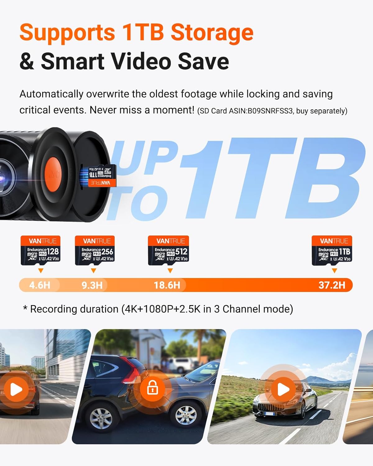 Vantru N Pr 4 Channe Das Ca w/Tripl STARVI 2 4K+1080P+2.5 Fron Insid Rea Das Camera 4k+2.5 Dua Channel HD I Nigh Vision Voic Control Parkin Mode GPS Wi-Fi Suppor 1TB