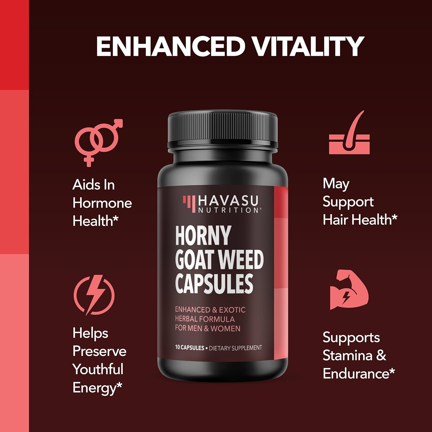 Unisex Horny Goat Weed Capsules for Men Women - Extra Strength Performance Energy Support with Tongkat Ali, Muira Puama, and Saw Palmetto - 10 Count - Herbal Supplement for Increased Endurance
