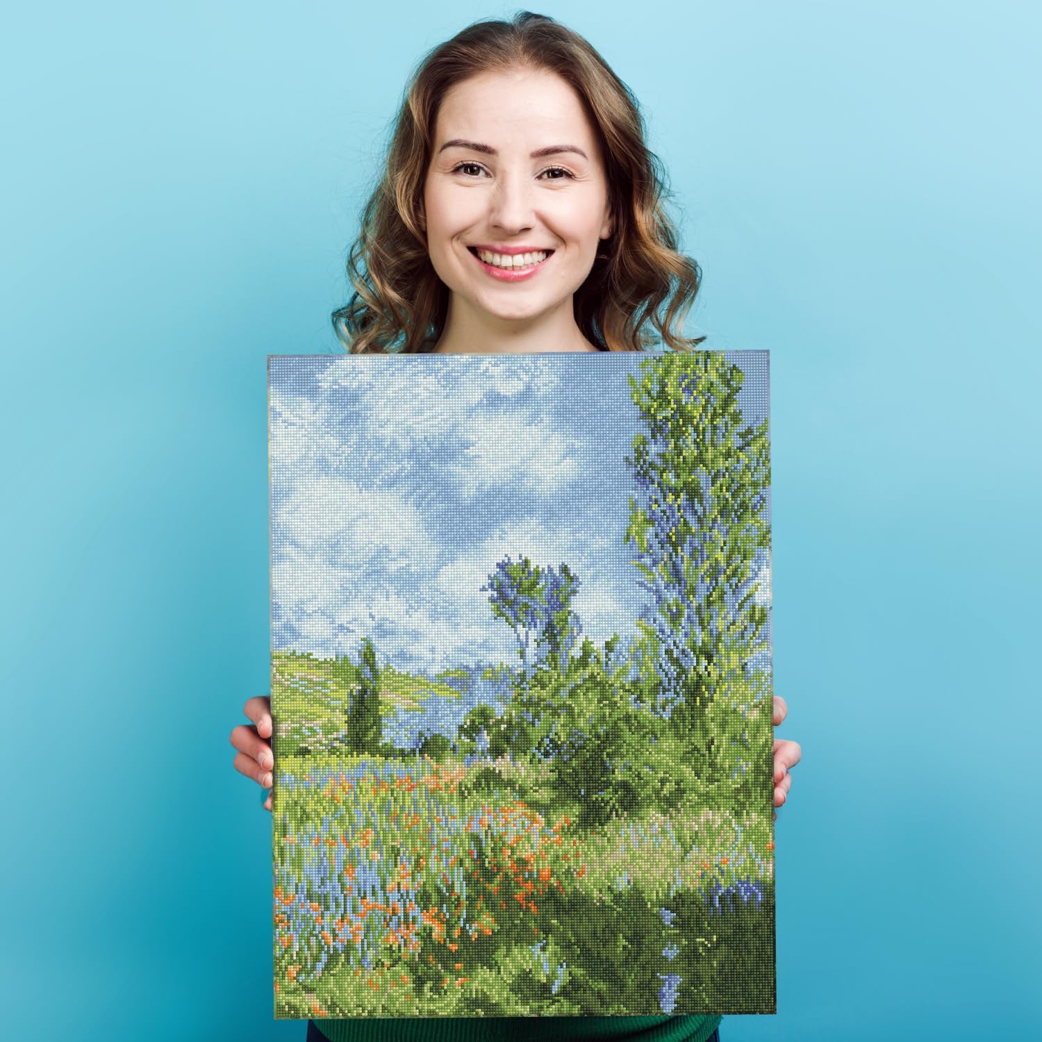 DIAMON DOT Vie o Vetheui (Apre Claud Monet Landscap Diamon Paintin Kit fo Adult Diamon Ar Kit Relaxin Creativ Craf Ki wit Dot Gem 26inchx19.7inch