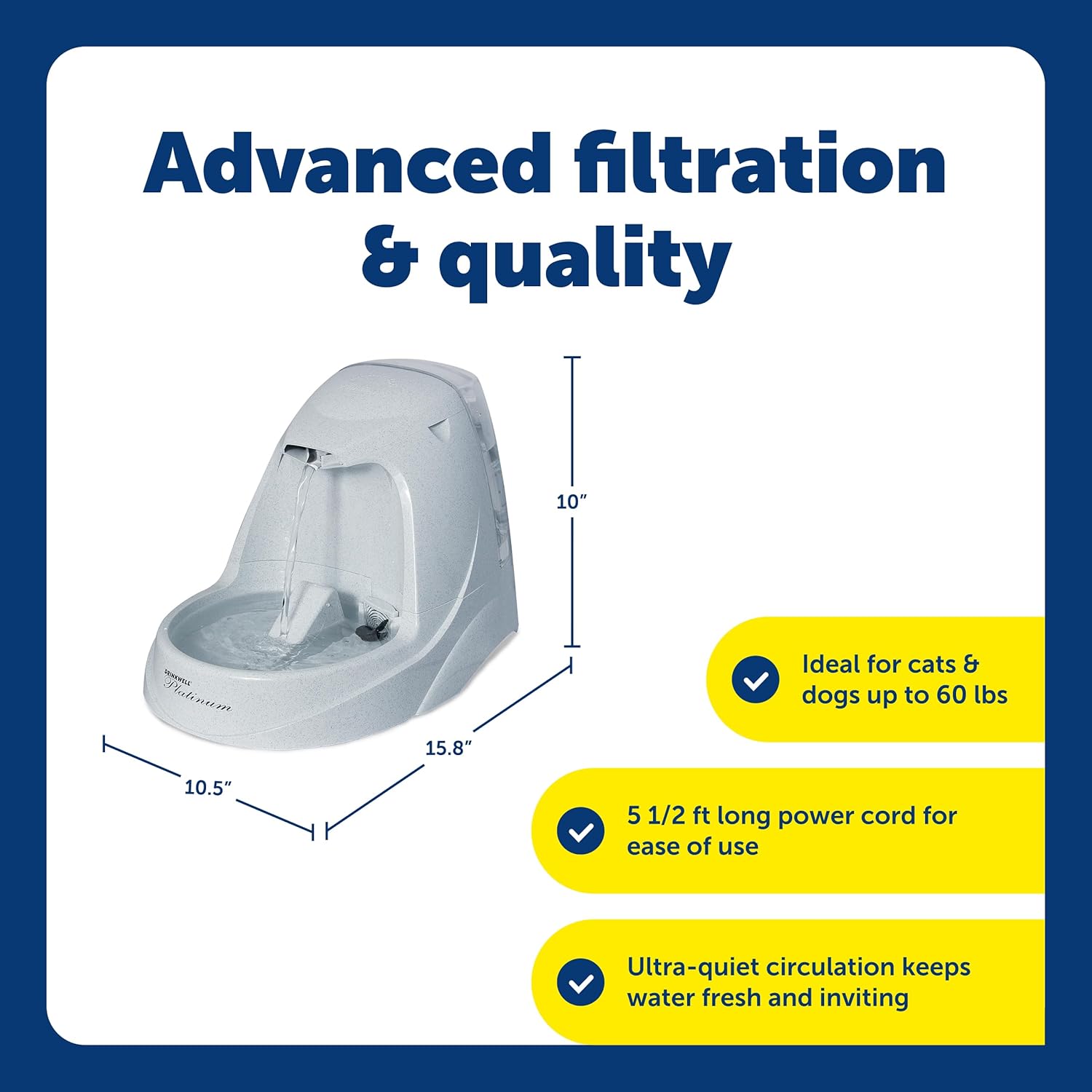 PetSaf Drinkwel Platinu Do an Ca Wate Fountain Automati Drinkin Fountai fo Pets 16 Ounce,Grey