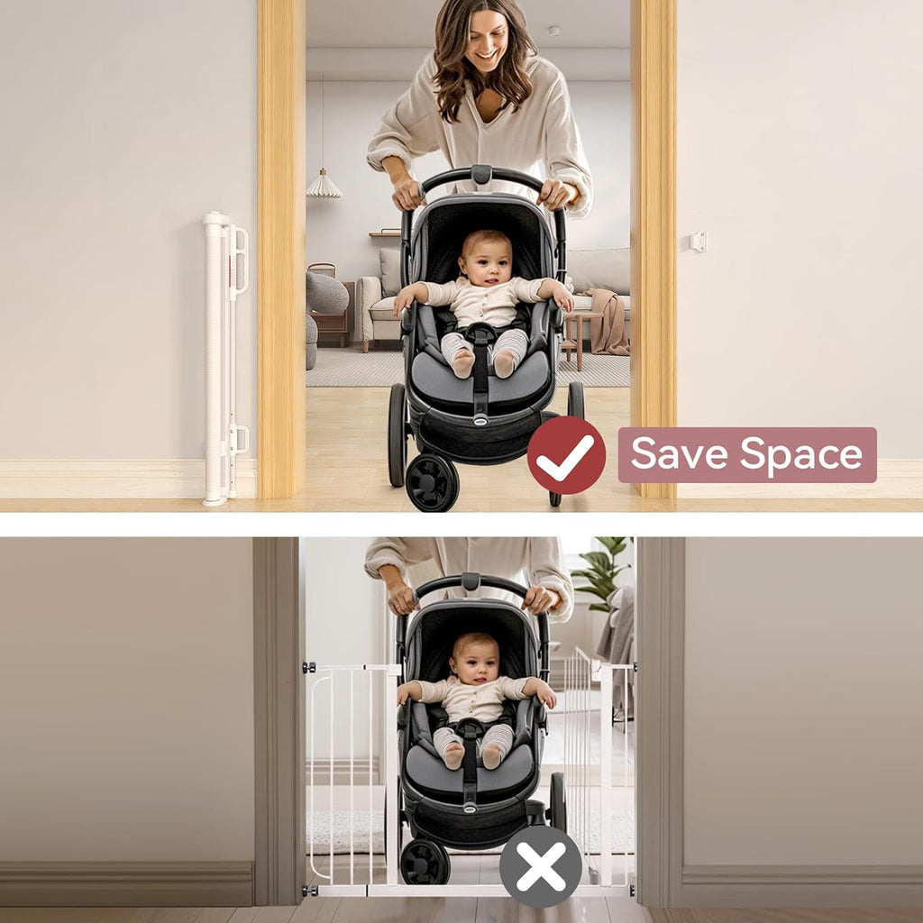 Retractable Baby Gate, Momcozy Mesh Baby Gate or Mesh Dog Gate, 33inch Tall,Extends up to 55inch Wide, Child Safety Gate for Doorways, Stairs, Hallways, Indoor/Outdoor