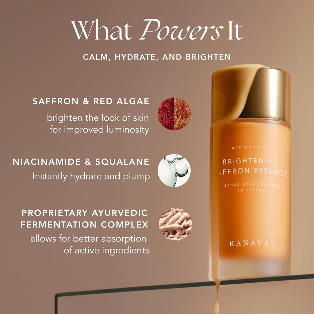RANAVA Radian Ran Brightenin Saffro Facia Essenc Hydratin Mil Tone Formulate wit Niacinamid Squalan t Moisturiz Cal Ski Help ImpTh Appearanc o Dar Spot (100ml)
