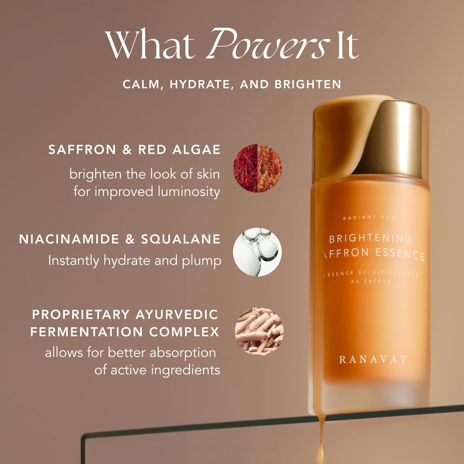 RANAVA Radian Ran Brightenin Saffro Facia Essenc Hydratin Mil Tone Formulate wit Niacinamid Squalan t Moisturiz Cal Ski Help ImpTh Appearanc o Dar Spot (100ml)
