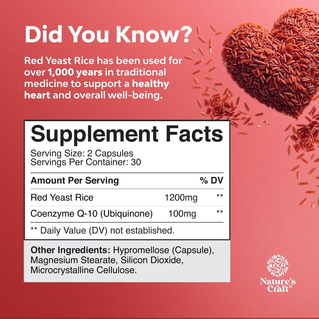 Re Yeas Ric wit CoQ1 Supplemen Advance Health Hear Health Cholestero Level Formul fo Me Wome Extr Strengt Capsul wit Re Yeas Ric 120 m Capsule wit CoQ10-6 Count