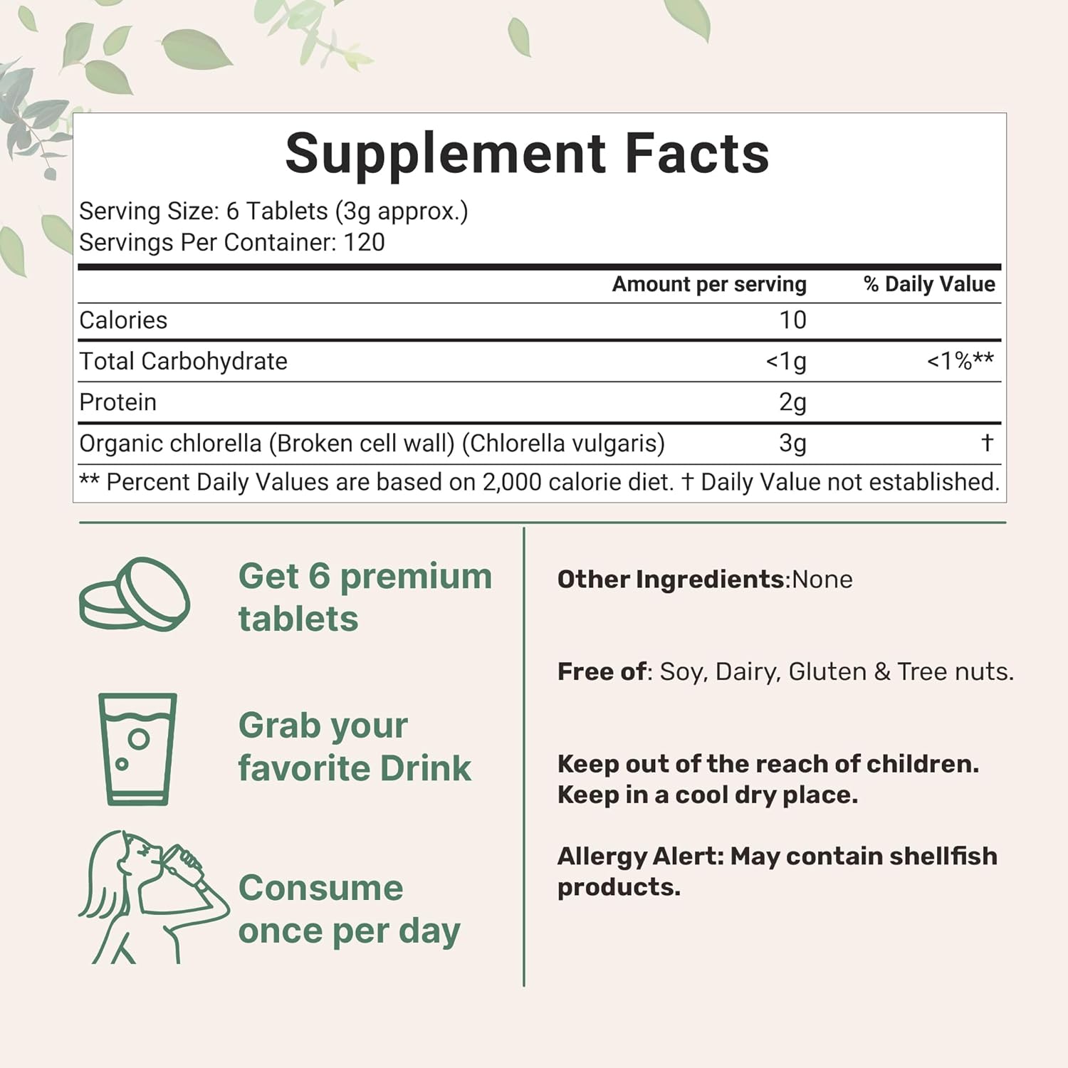 Organi Chlorell Tablets 500m Pe Tablet 72 Tab (36 Grams) Month Supply Broke Cel Wall Ric i Vega Protei Vitamins N Filler N Additive Non-GM Pur Gree Alga Superfood