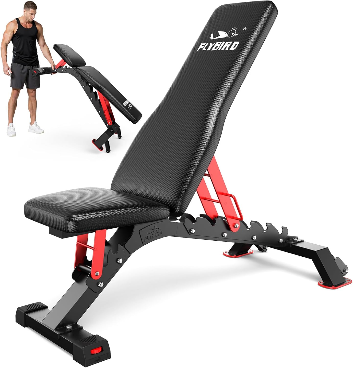FLYBIR Commercia Grad Adjustabl Weigh Benc 1300LB Capacity 6+ Position fo Ultimat Strengt Trainin Benc Press wit Easy-Rol Wheels