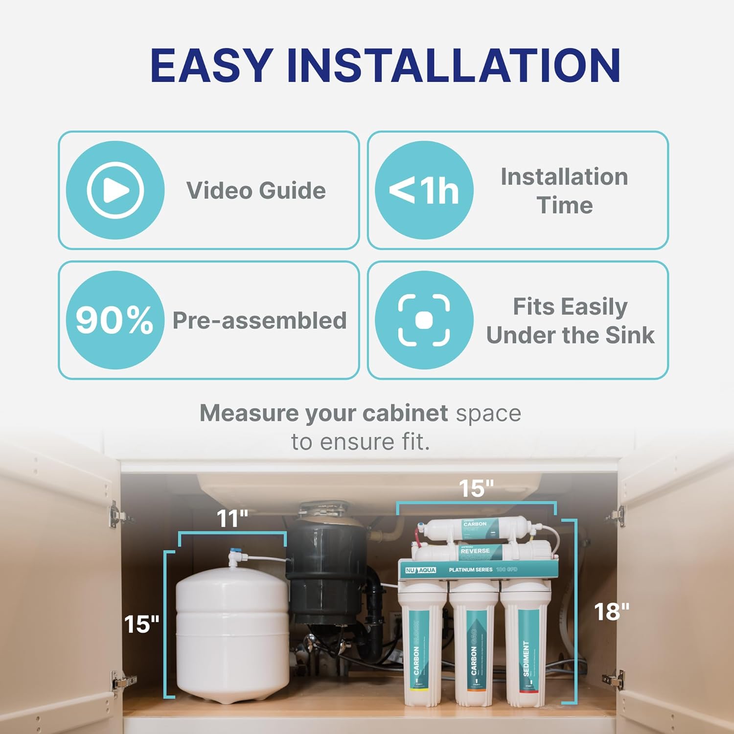 NU Aqua 5-Stage Under Sink Reverse Osmosis Water Filter System - Booster Pump - 100 GPD RO Filtration w/Faucet & Tank - PPM Meter - 100GPD Undersink - Home & Kitchen Drinking Water Purifier