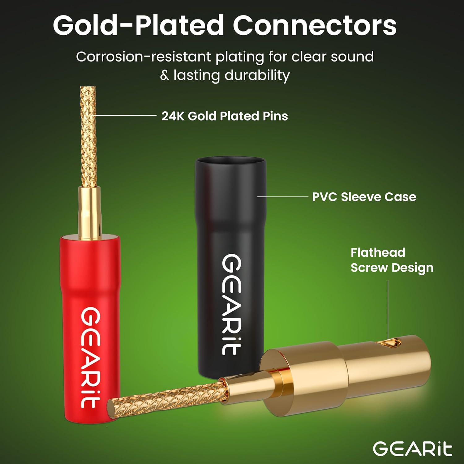 GEARit Flex Pin Banana Plugs for Speaker Wire (6 Pairs, 12 Pieces), Speaker Connector Pin Plug Type, 24K Gold Plated Insulated for Spring-Loaded Banana Jack Terminals (Support 12 AWG to 20 AWG Wires)