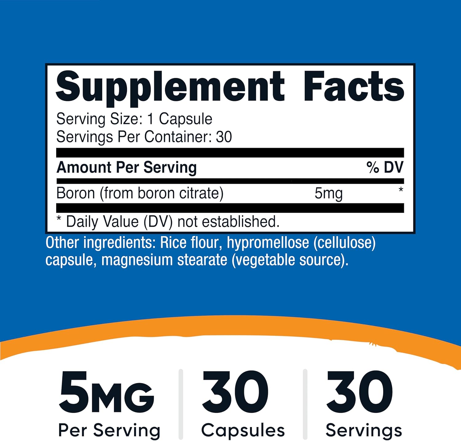 Nutricost Boron Capsules 5mg, 30 Vegetarian Capsules - Gluten Free and GMO Free