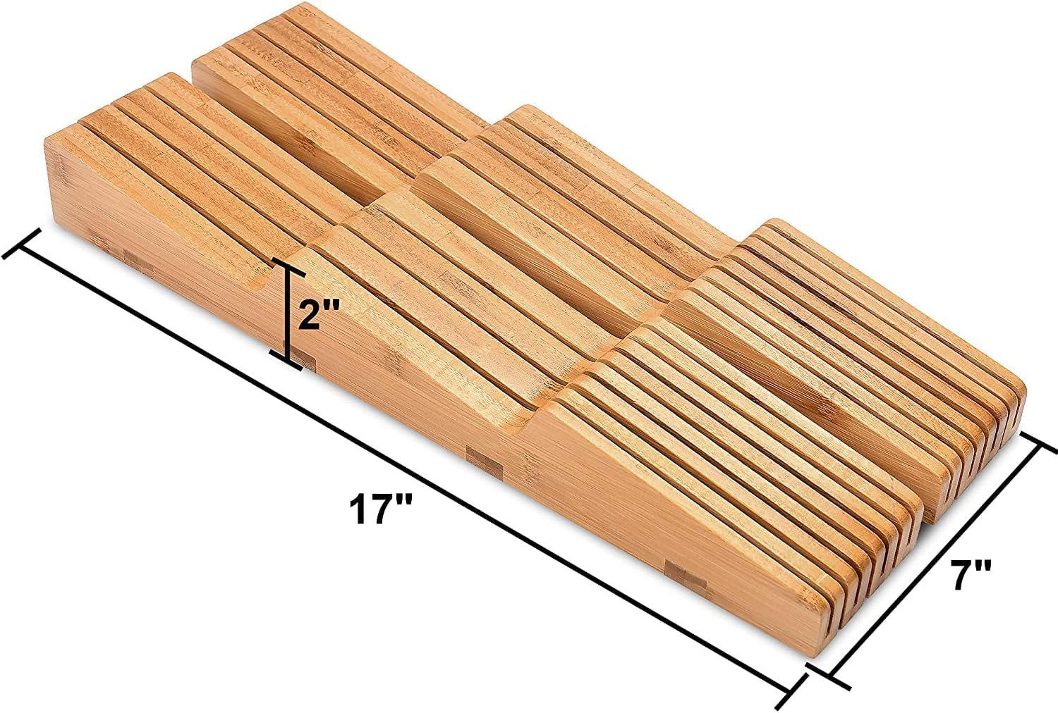 Homemai Livin I Drawe Knif Bloc Bamboo Hold 1 Knive Knif Sharpene Slot Knif Organize fo Kitche Drawer Knif Drawe Organizer Drawe Insert Drawe Knif Holde (2inc tall 17inc deep)