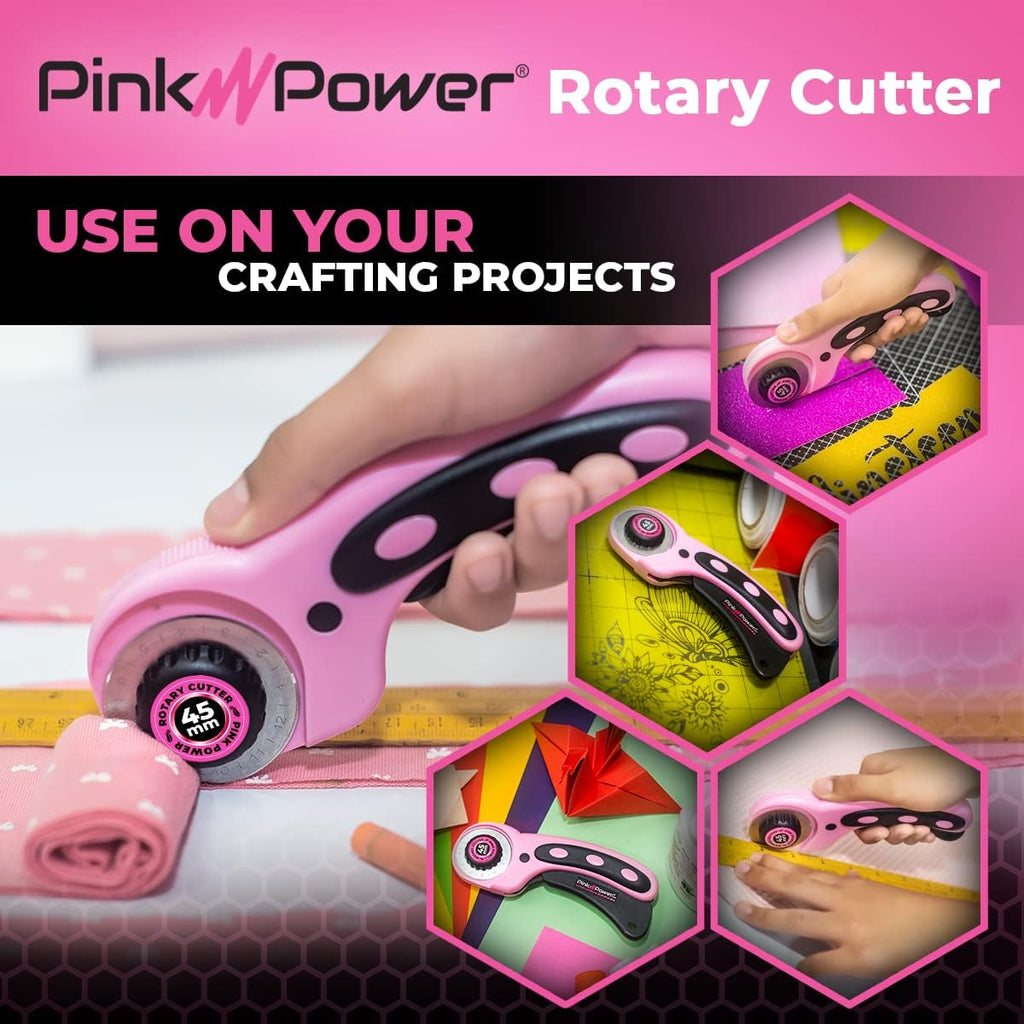 Pin Powe Rotar Cutte Se wit Ergonomi Handl Fabri Cutte Whee fo Sewing Quilting Crafting an Scrapbookin an 45m Rotar Cutte Blad (Rotar Cutter)