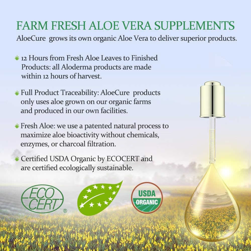 AloeCure Organic Aloe Vera Capsules, 160,000mg Inner Aloe Leaf Equivalent per Serving, Support Gut, Digestive, Immune Health, Helps Maintain Balanced Stomach Acidity, Aloin Free, 60Caps x 3Btl