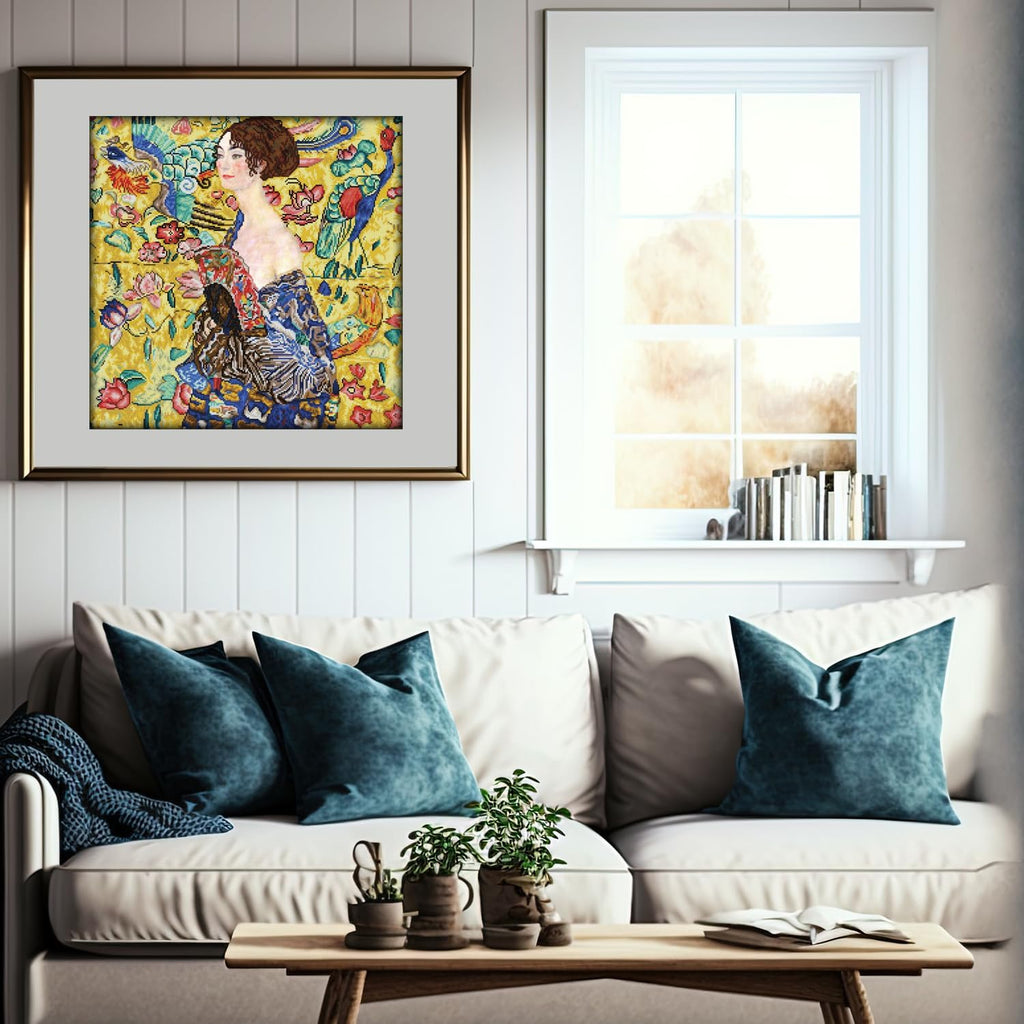 DIAMON DOT Lad wit Fa (Apre Klimt Portrai Diamon Paintin Kit fo Adult Diamon Ar Kit Relaxin Creativ Craf Ki wit Dot Gem 26.4inchx26.4inch