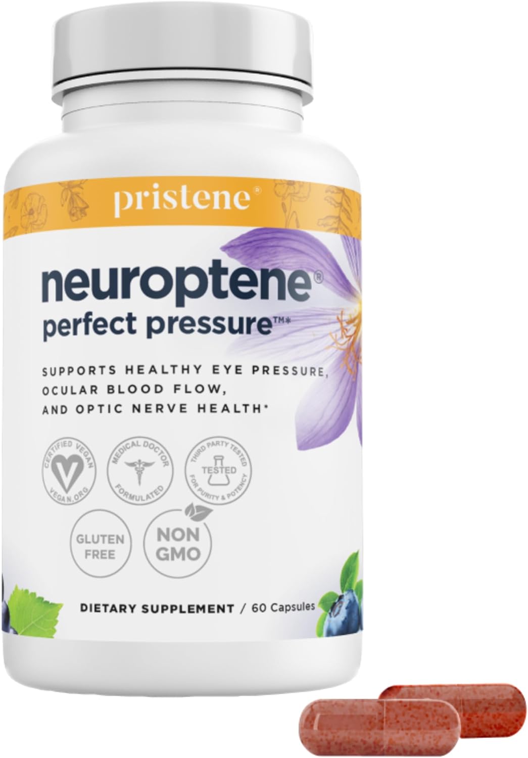 Eye Vitamins with Bilberry Saffron Niacinamide CoQ10 for Optic Nerve Support - Bilberry Supplement for Supporting Healthy Eye Pressures and Retinal Blood Flow - Neuroptene (60 Capsules)