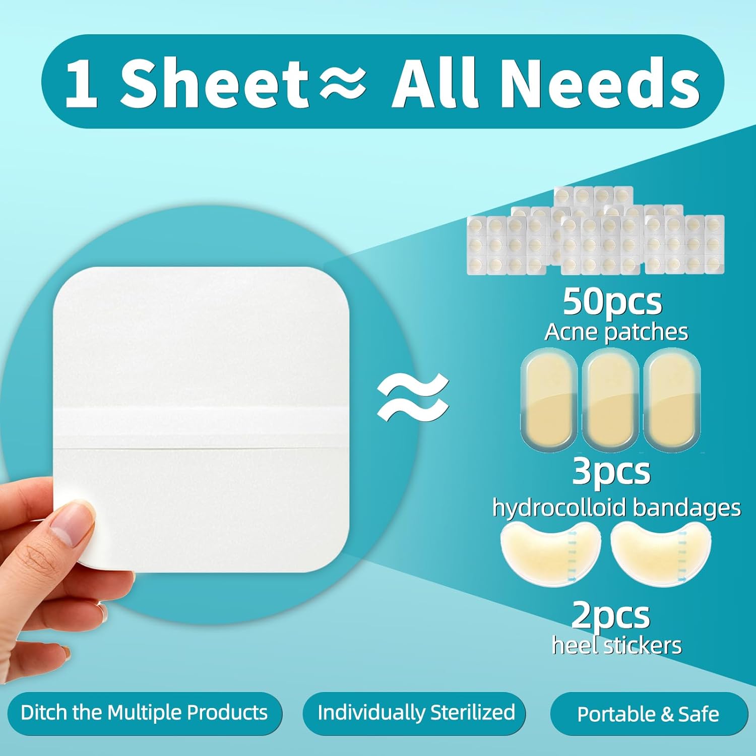 Dimora 20 Pack Hydrocolloid Wound Dressing, Ultra Thin 4inch x 4inch Large Patch Bandages with Self-Adhesive