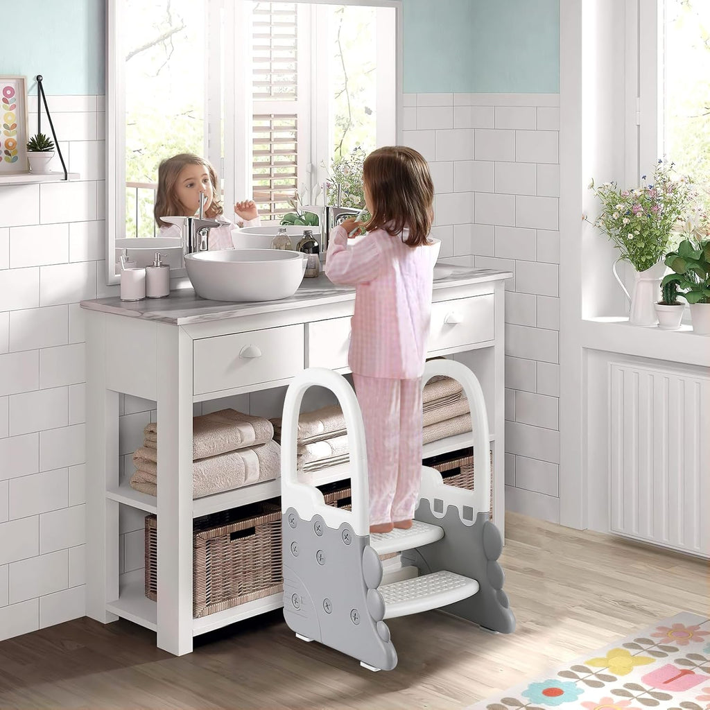 GarveeLif Toddle Ste Stoo Kid Standin Towe fo Toddler Plasti Learnin Helpe Stoo fo Kitche Counte Bathroo Sin Toile Pott Trainin wit Handle an Non-Sli Pads