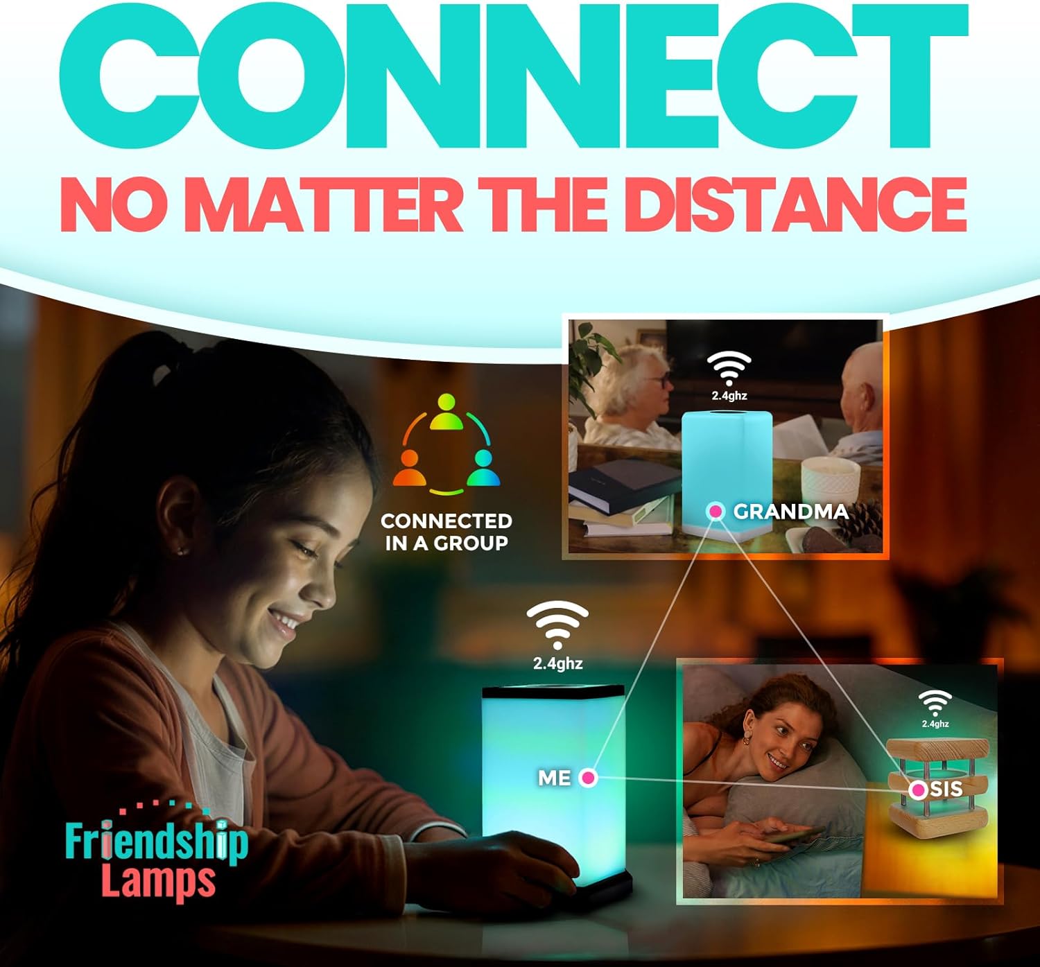 Friendship Lamp by Filimin Modern - Best Friend Lamps Wi-Fi Touch Lamp LED Light for Long-Distance, Connection, Relationship, Friendship, Gifts, Love, 200+ Colors, App Setup - Set of 2
