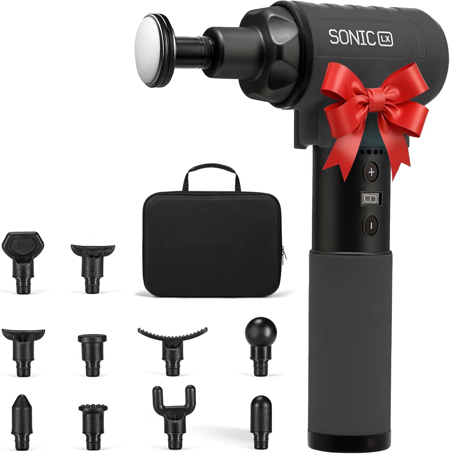 LifePro Sonic LX Athletic Heated Massage Gun ¨C Deep Tissue Portable Massager for Muscle Recovery - 9 Speed & 10 Heads Massage Gun - Rechargeable Percussion Massager for Athletes & Sports Enthusiasts