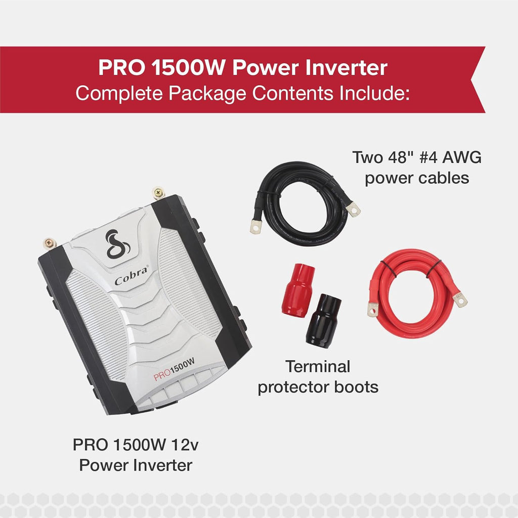 Cobra PRO 1500W Professional Grade Power Inverter, Portable ¨C 1500-Watt Car Charger, 4 Grounded AC Outlets, 2 Fast Charge USB Ports and Remote Controller (CPIALCDG1) Compatible