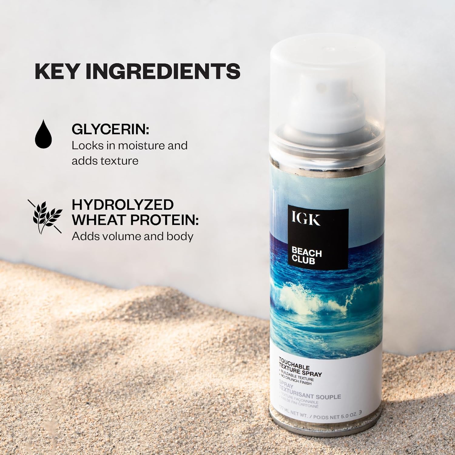 IGK BEACH CLUB Touchable Texture Spray | Hold + Volume + Lightweight | Vegan + Cruelty Free |