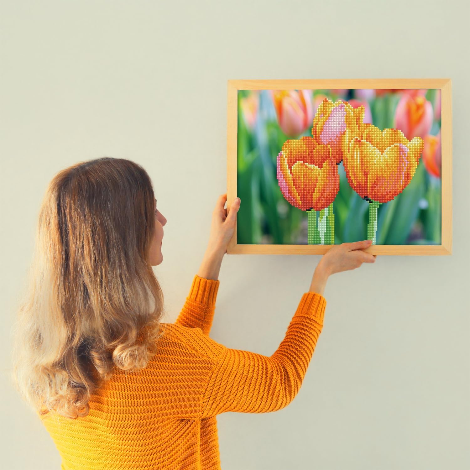 DIAMON DOT Lov Tulip Diamon Paintin Kit fo Adult Diamon Ar Kit Relaxin Creativ Craf Ki wit Dot Gem 10.6x13.8