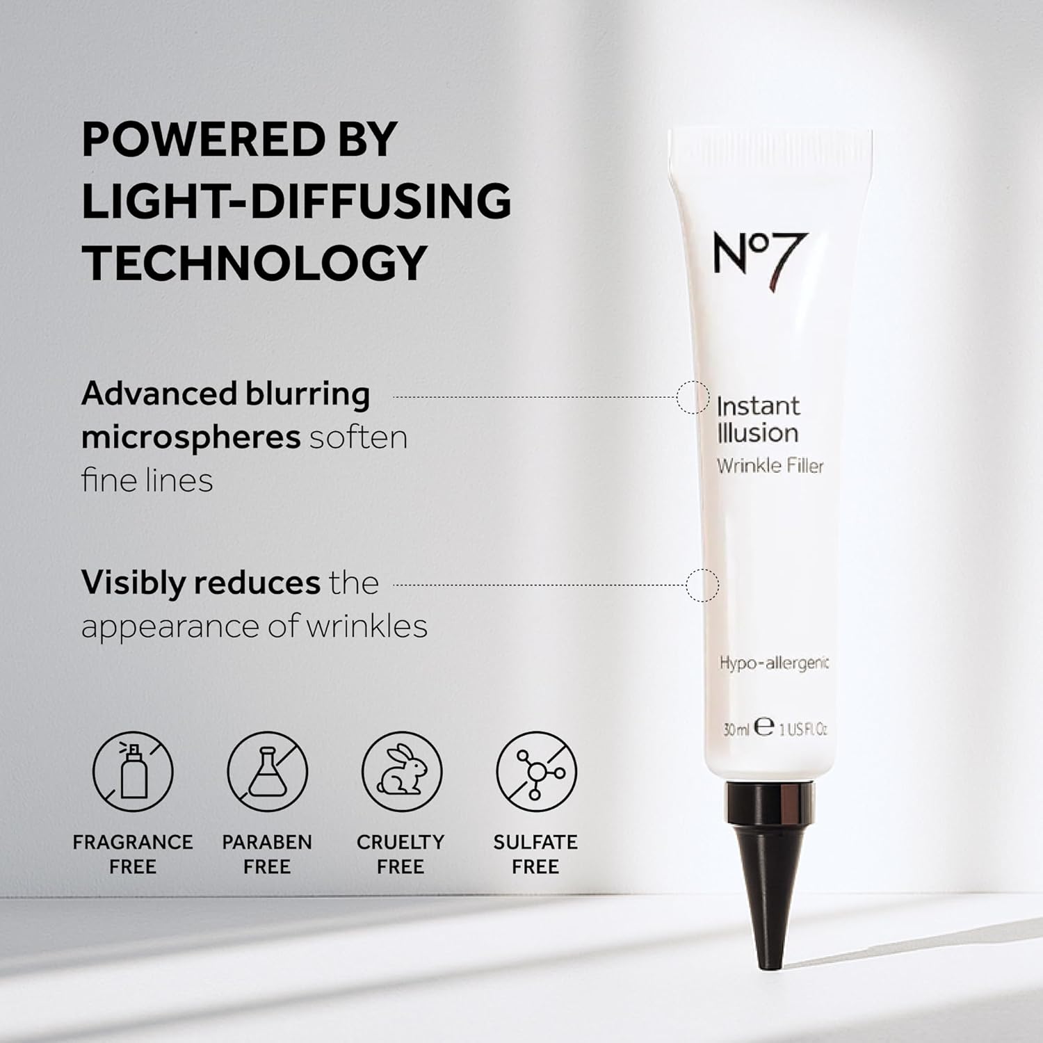 No7 Instant Illusion Wrinkle Filler - Anti Aging Serum for Face to Smooth + Blur Fine Lines and Wrinkles - Gives Complexion a Youthful and Radiant Glow (1 Fl Oz)