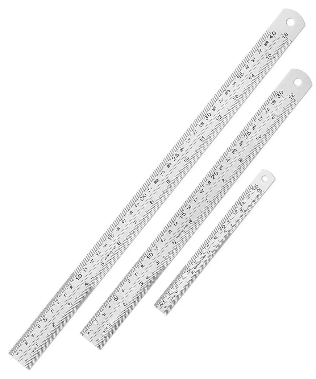 Stainless Steel Ruler, 3 pcs, 6inch, 12inch, 16inch, Imperial Metric Measurements, Metric Metal Ruler Set, Metal Rulers