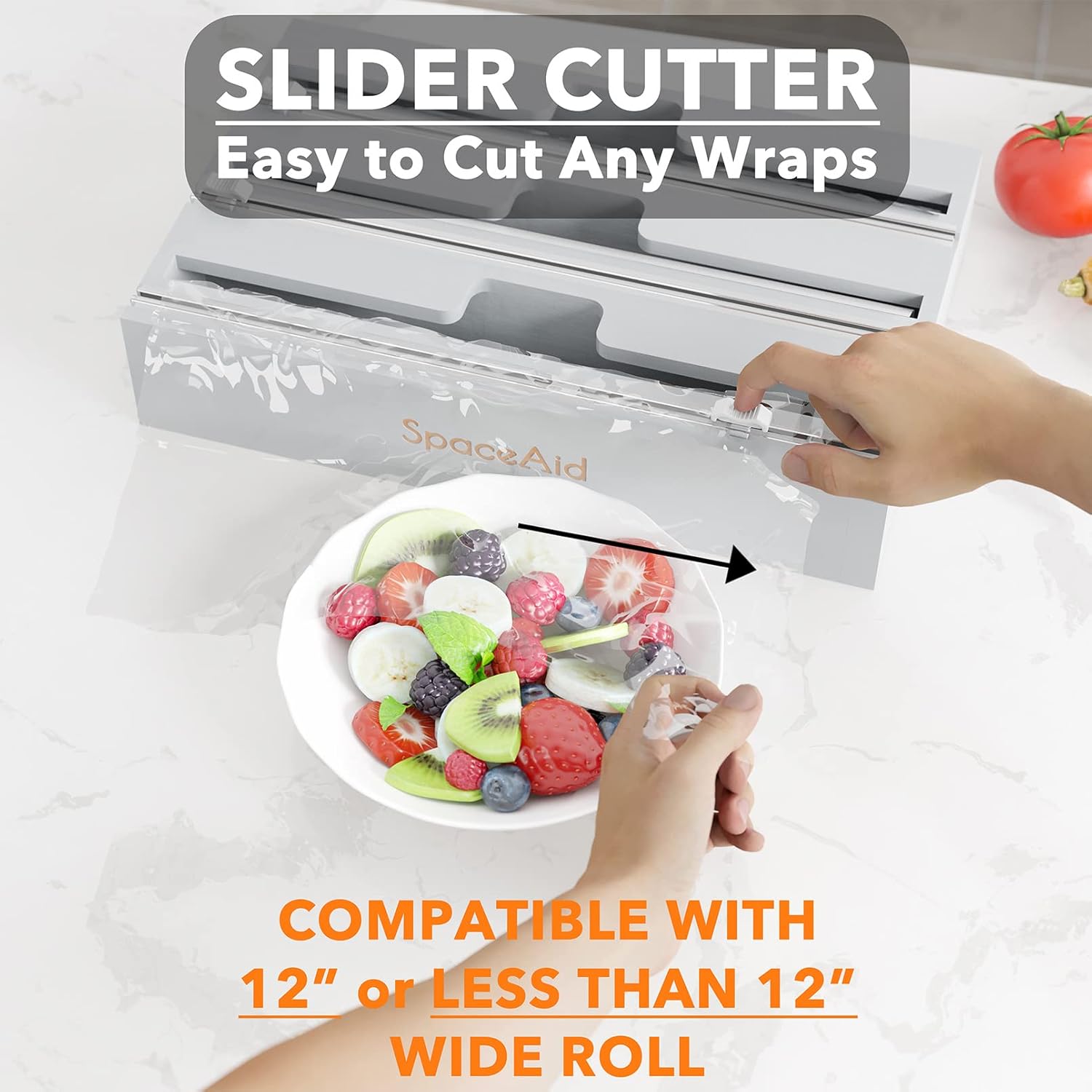 SpaceAid WrapNeat 3 in 1 Wrap Organizer with Cutter and Labels, Plastic Wrap, Aluminum Foil and Wax Bamboo Dispenser for Kitchen Storage Organization Holder for 12inch Roll (Gray)