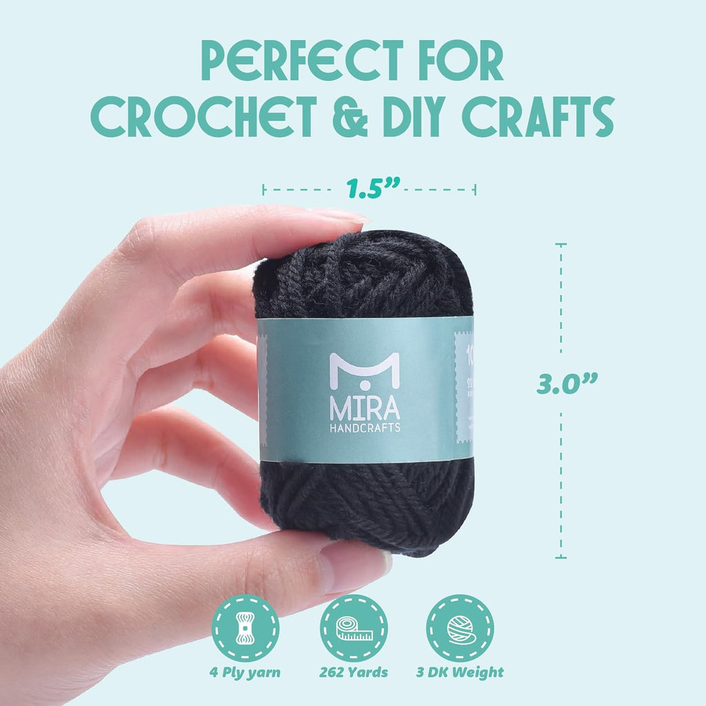 Mir Handcraft Croche Se fo Beginner 26 Yard Soft Premiu Acryli Yar fo Crochetin 1 Blac an Whit 10 Skein Strong Lightweigh Yar fo Knittin an DI Craft fo Kid Adults