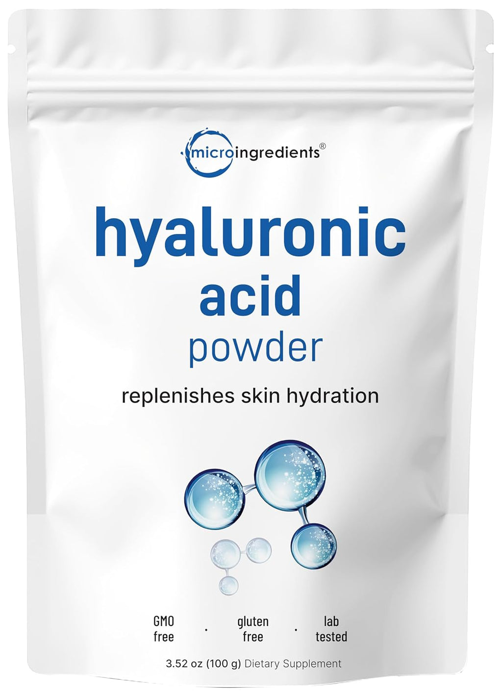 Micro Ingredients Hyaluronic Acid Serum Powder, 50 Grams | Low Molecular Weight, Cosmetics Grade | Skin Hydration and Moisture Support Supplements | Vegan, Water Soluble (Within 2 Hours)