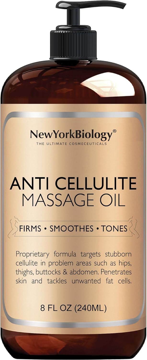 New York Biology Anti Cellulite Massage Oil 8 Fl. oz ¨C Made with 100% Natural Oils ¨C Body Oil for Massage Therapy, Muscle Relaxation and Deep Tissue