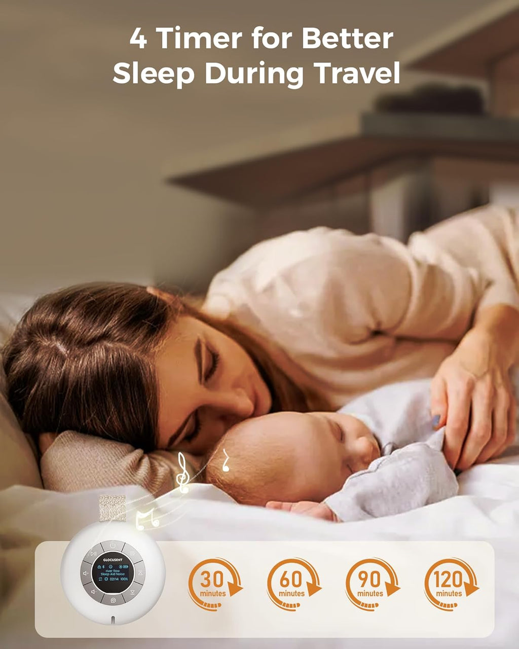 Glocusen Portabl Soun Machin fo Bab Kid Adult 6 Sound 5 Speake Whit Nois Machin fo Sleeping 30-h Lastin Rechargeabl Soun Machin wit Timer Suitabl fo Hom Travel
