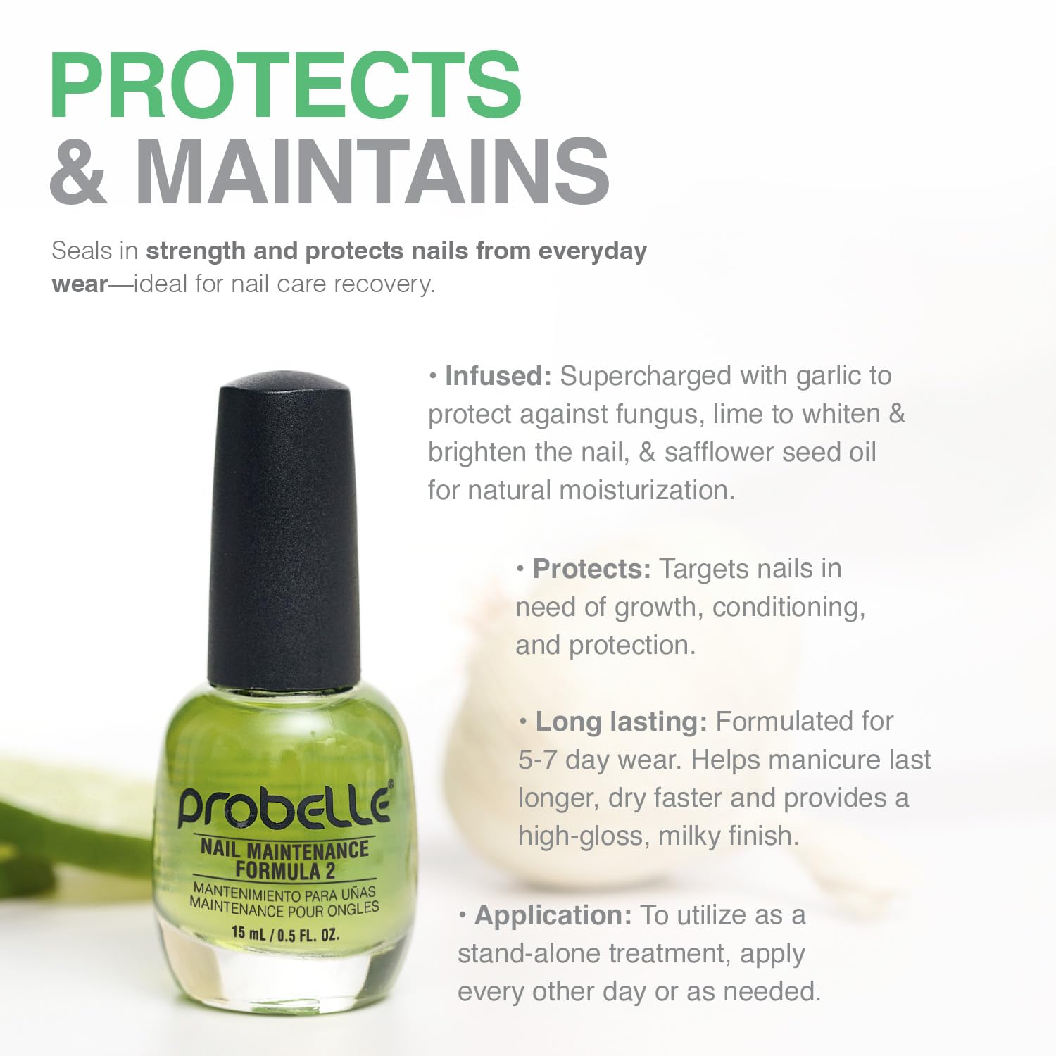 Probelle Nail Maintenance Formula 2, Nail Hardener and Strengthener for soft, brittle, and splitting nails - Reinforces, protects, conditions, strengthens, grows fingernails 5 fl oz/ 15 mL