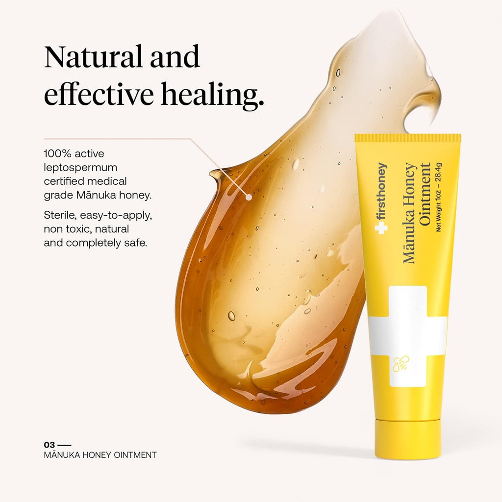 First Honey Wound Healing Ointment [ 1oz - 28.4g ] | 100% Active Leptospermum | Fast Relief Skin Repair | Manuka Honey from New Zealand | Antibiotic Free Burn Care, Scar Gel, Dressing Aid