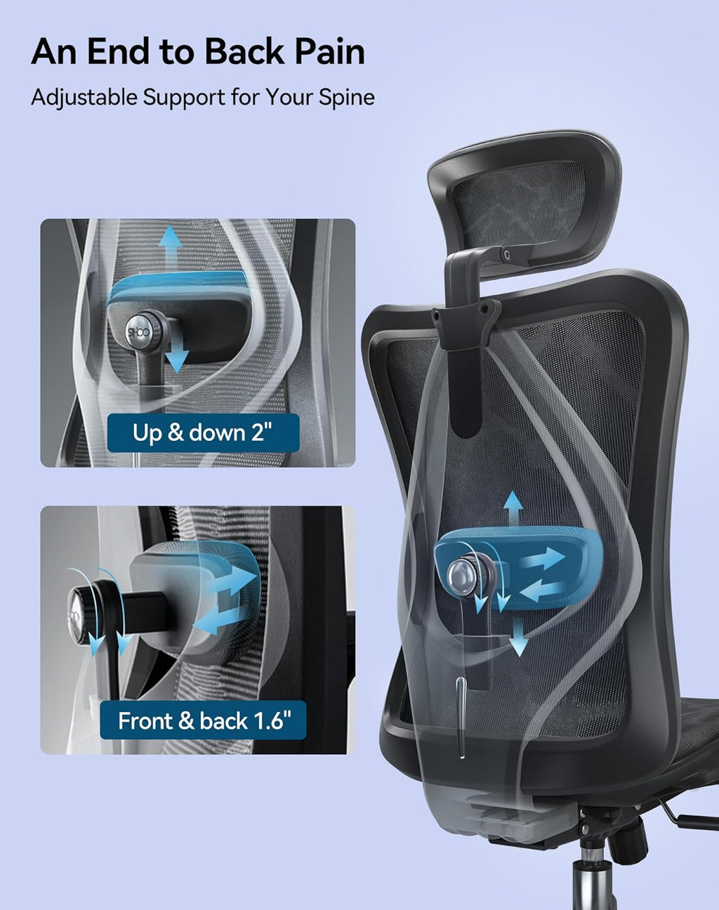 SIHOO M57 Ergonomic Mesh Office Chair, High Back Home Desk Chair with 3D Armrests, Lumbar Support and Adjustable Headrest, Comfortable Computer Chair, Big Tall Office Chair Hold 330 LBS-Black