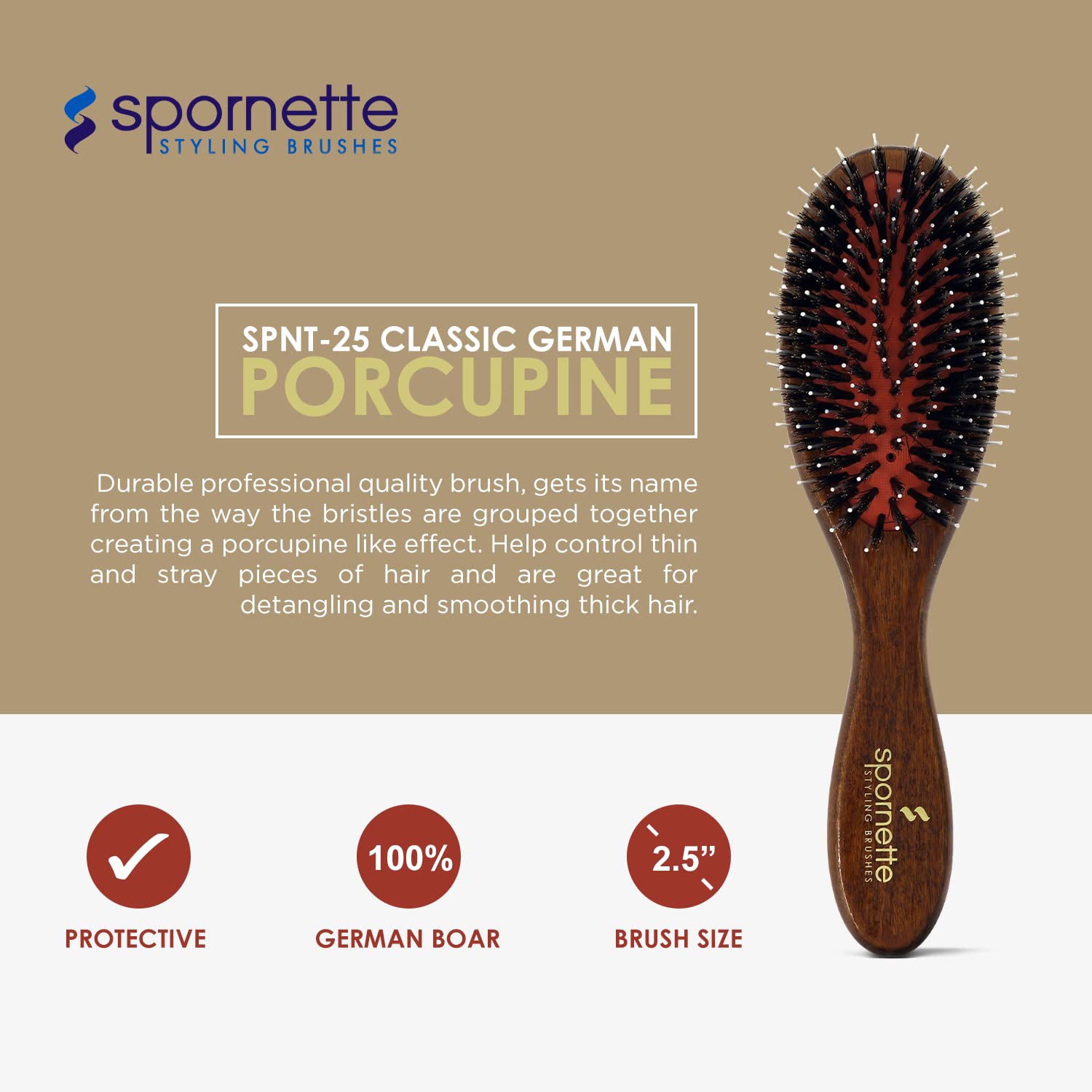 Spornett Boa Bristl Hai Brus fo Wome Porcupin Brus wit Germa Boa an Nylo Bristle fo Detangling Straightenin Smoothin Fo Al Hai Types