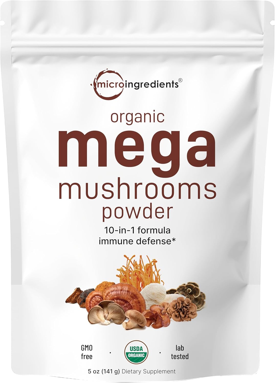 Micro Ingredients Organic Mushroom 10-in-1 Blend, 5 oz | Chaga, Lion¡¯s Mane, Cordyceps More | Supports Immune Brain Function | Great for Smoothies Daily Use | Non-GMO, Vegan Friendly