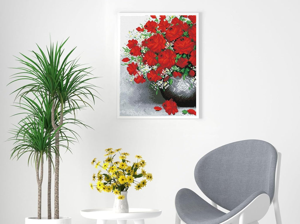 DIAMON DOT Classi Arrangemen Pre-Frame Ki Flowe Diamon Paintin Kit fo Adult Diamon Ar Kit Relaxin Creativ Craf Ki wit Dot Gem 12.2inchx16.1inch