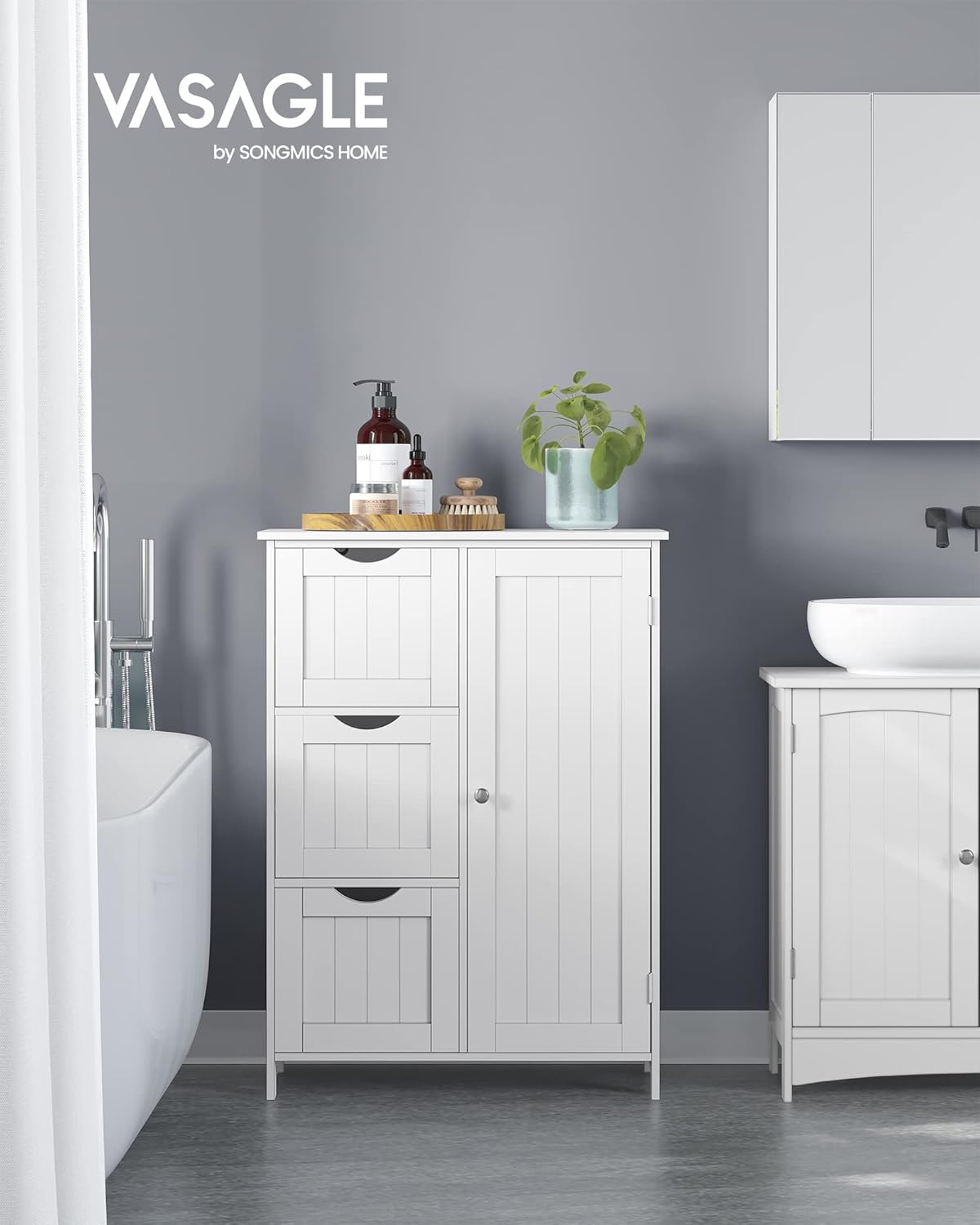 Floor Storage Cabinet, Freestanding Storage Unit with 3 Drawers, 1 Adjustable Shelf, for Bathroom Living Room Dining Kitchen, 11.8 x 23.6 x 31.5 Inches, White UBBC49WT
