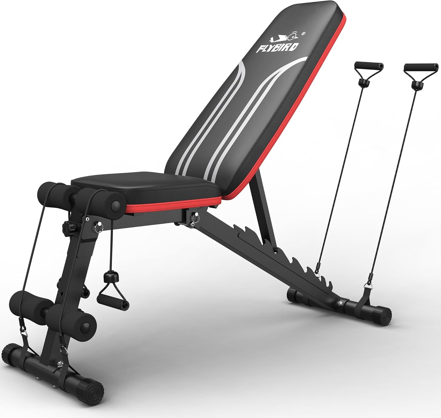 FLYBIR Foldabl Weigh Benc wit Resistanc Bands Backrest Fas Adjustabl FI fo Hom Gy Ful Bod Workout Eas t Storag fo Smal Apartment