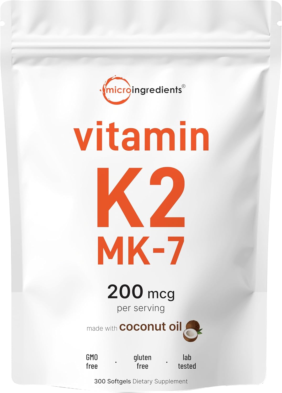 Micr Ingredient Vitami K MK- Supplement 20 mc Pe Serving 30 Coconu Oi Softgle Easil Absorbed Activ Menaquinon For Immune Joint Hear Suppor Non-GMO
