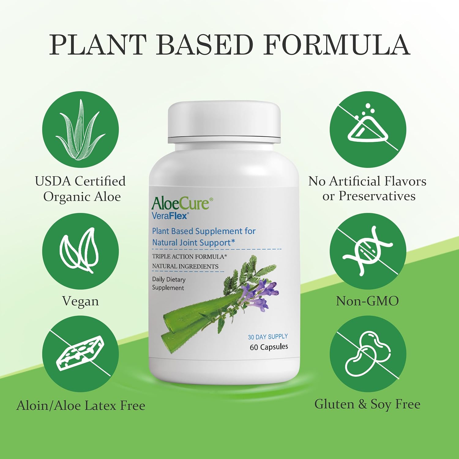 AloeCure VeraFlex Natural Joint Health, 60 Capsules, Clinically Tested Natural Plant-Based Formula to Support Comfort, Mobility and Flexibility - Featuring Organic Aloe Vera, 3-Pack