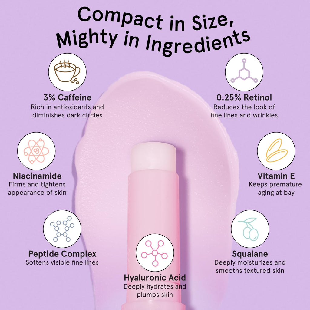 grace stella Under Eye Brightener Balm Stick - Travel Size Toiletries - Retinol Caffeine Eye Cream for Dark Circles, Puffiness, Wrinkles - Restore and Hydrate - Vegan Skincare (0.13oz / 3.5g)