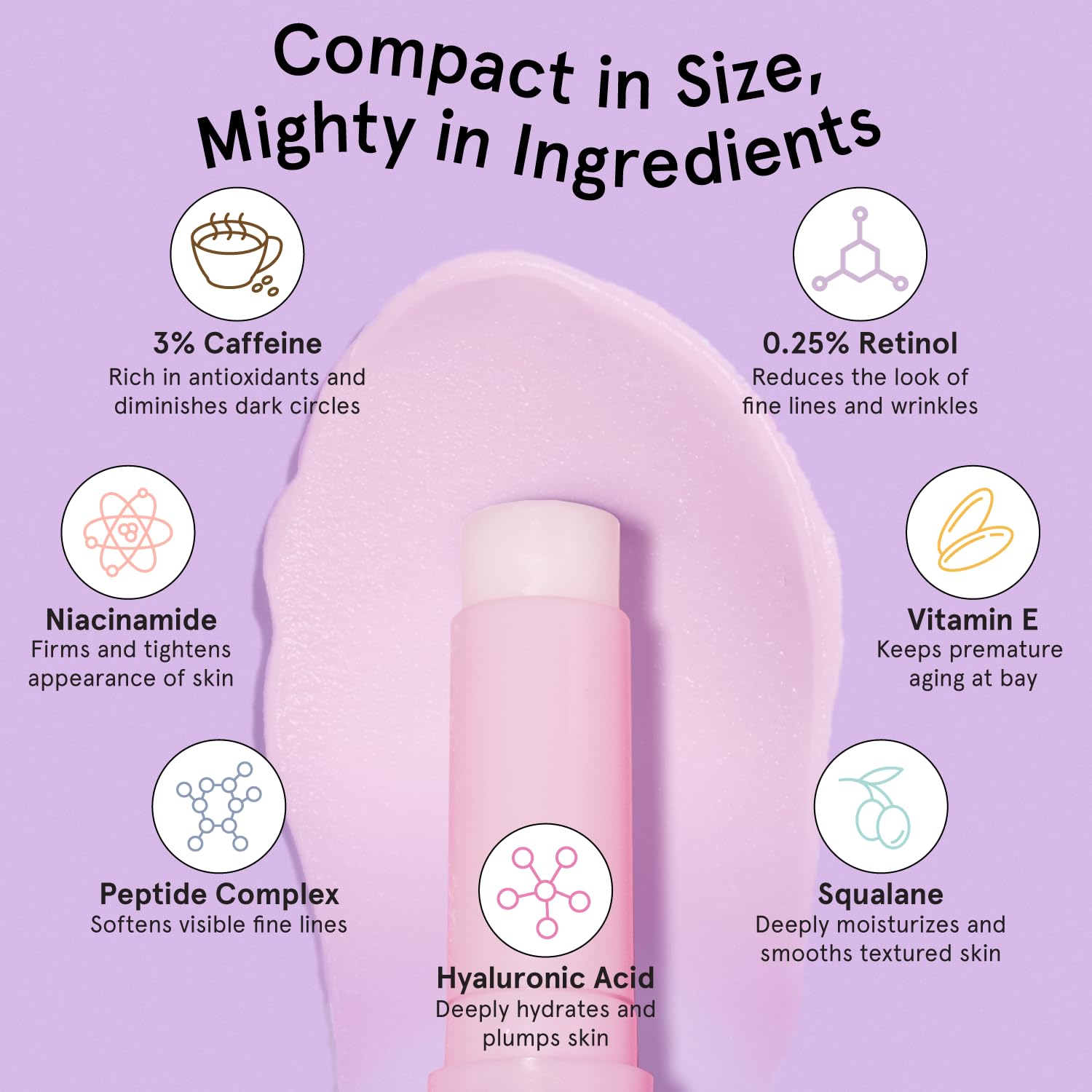 grace stella Under Eye Brightener Balm Stick - Travel Size Toiletries - Retinol Caffeine Eye Cream for Dark Circles, Puffiness, Wrinkles - Restore and Hydrate - Vegan Skincare (0.13oz / 3.5g)