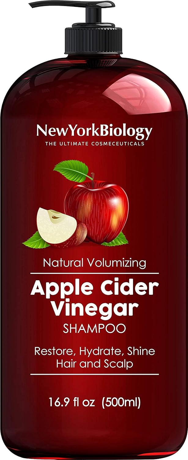 New York Biology Apple Cider Vinegar Shampoo - Helps Restore Shine, Hair Gloss and Hydration to Dry Hair and Itchy Scalp ¨C Clarifying and Nourishing ¨C Safe for All Hair Types - 16.9 fl Oz